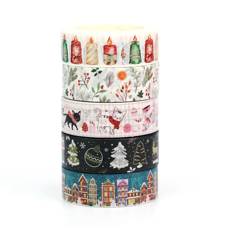 2023 NEW 1PC 10M Deco Winter and Christmas Gingerbread House Candle Dachshund Washi Tape for  Journaling Masking Tape Stationery