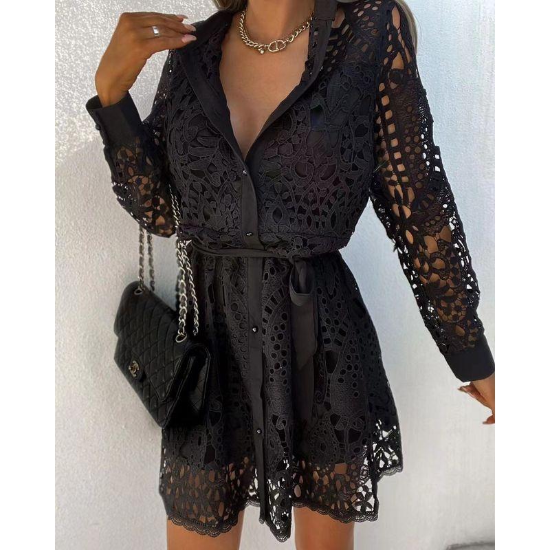 Summer Cutout Dress Elegant Women's Wear European and American New Fashionable Lace Mini Lace Dress