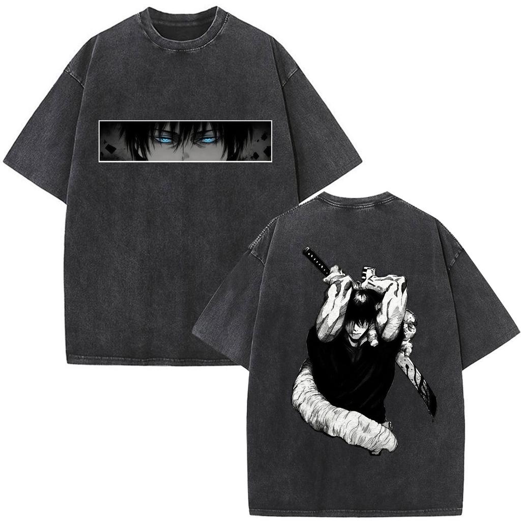 Washed Anime Jujutsu Kaisen Toji Fushiguro Maki Zenin T Shirt Harajuku Vintage Manga Cosplay T Shirts Oversized Cotton T-shirt