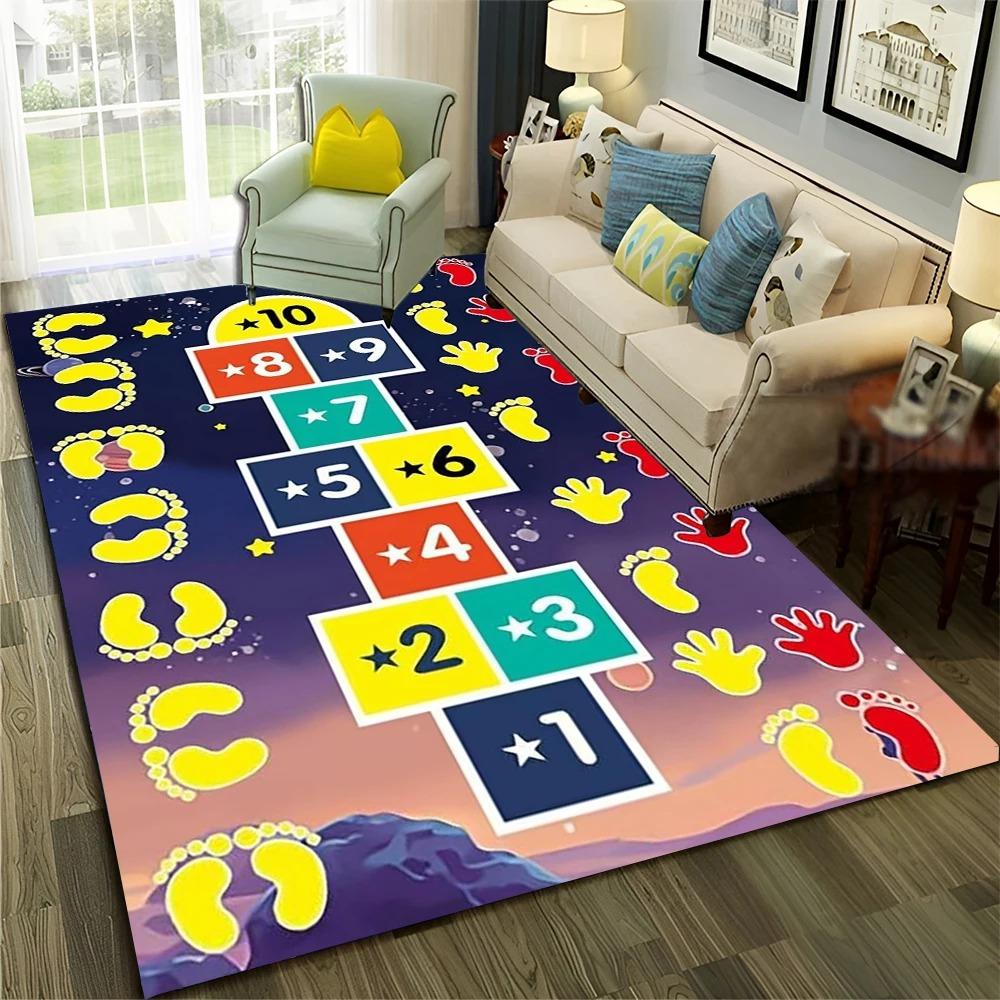 Hopscotch Child Digital Games Boy Girls Carpet Rug for Home Living Room Bedroom Sofa Doormat Decor,Non-slip Floor Mat