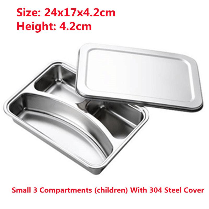 304 Stainless Steel Divided Dinner Tray Lunch Container Food Plate for School Canteen 3/5/4 Section Divided Bento Tray Tableware
