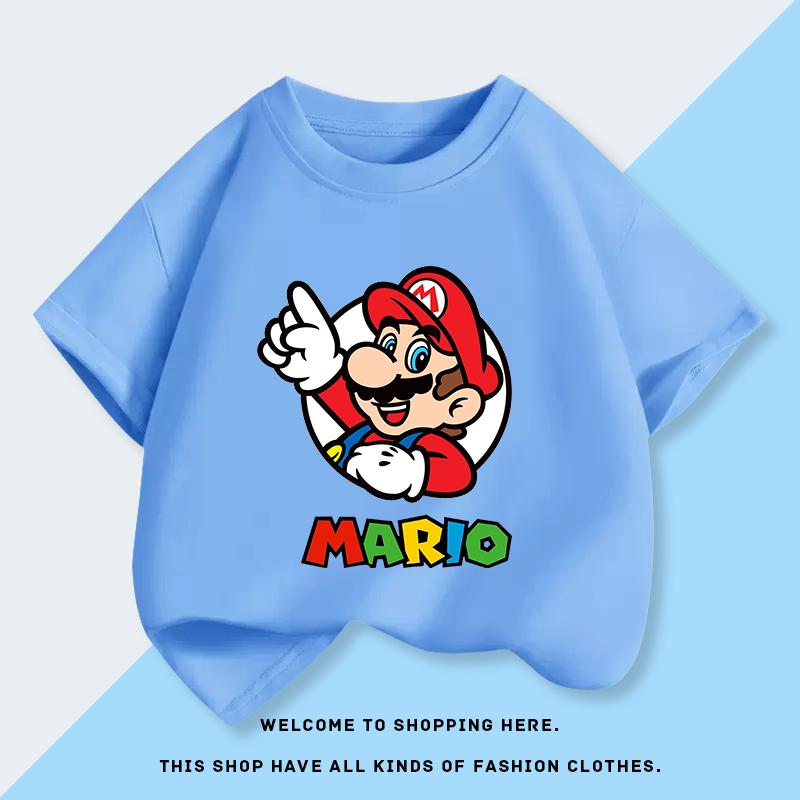 Super Mario Mario Male Child ShortSleeved Tshirt Cartoon Style Stylish Shirt for Children HalfSleeved Tshirt