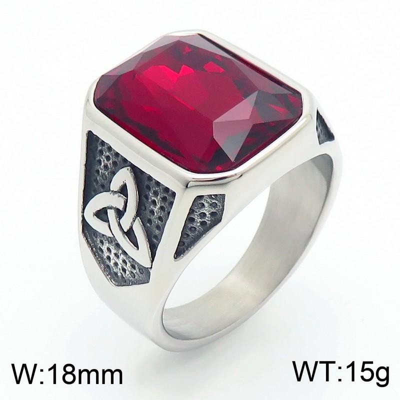 Domineering Vintage Ruby Chunky Ring for Men Stainless Steel Personalized Square Gemstone Ring Gift Trend Jewelry
