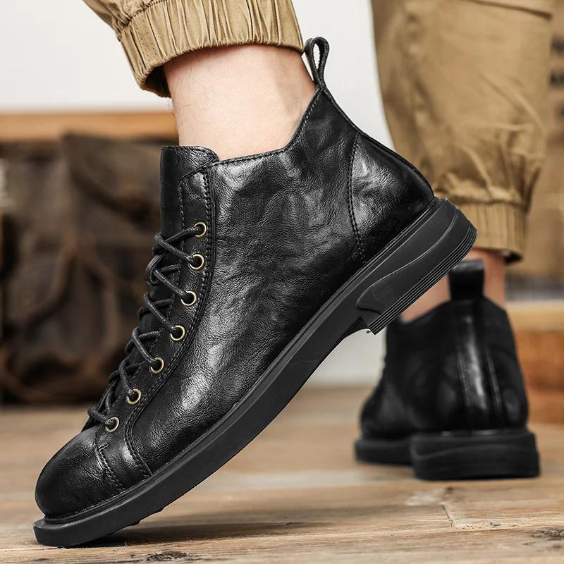 Italy Mens Leather Boots Outdoor Business Casual Shoes Man Trend Office Ankle Boot For Men Formal Dress Chelsea Boots For Men