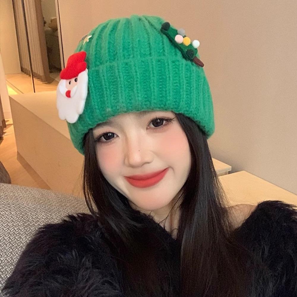 Soft Red Knitted Woolen Hat Woven Thickened Brimless Cap Personality Christmas Plush Cap  Women