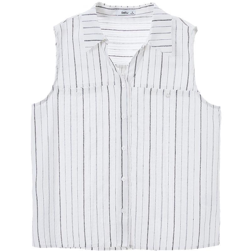 Betu Women s Striped Sleeveless Lapel Top S