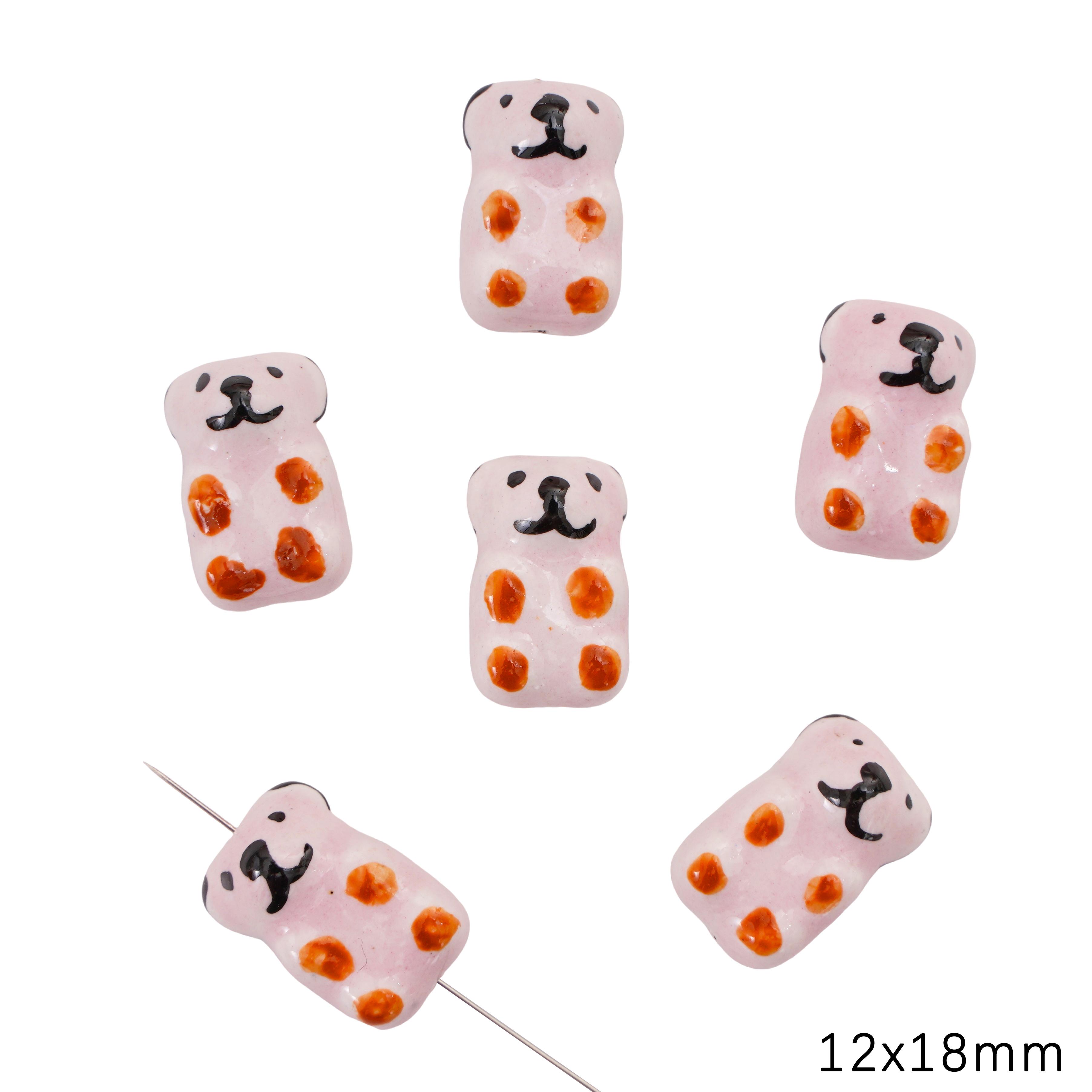 

Керамические расписанные вручную бусины для милых животных-подвесок для браслетов, ожерелий и ювелирных изделий своими руками Bear cub-Pink