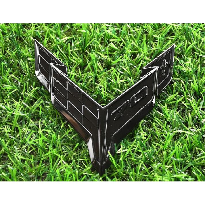 1pc C8 Stingray Front 70th Anniversary Bumper Flags Emblem Replacement for + Corvette Hood (Black Red)