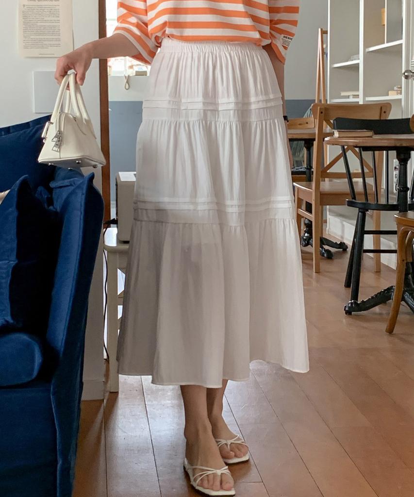 Ppaeppae Elastic Pintuck Tiered Long Skirt