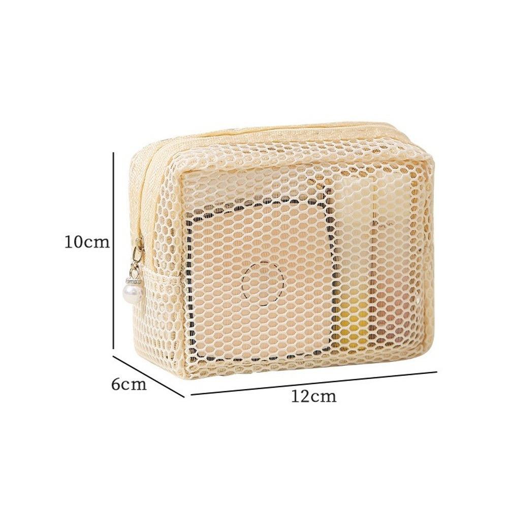 Large capacity Mesh Handbag Portable Bathing Bag Storage Bags New Storage Bag for Travel style 2 beige