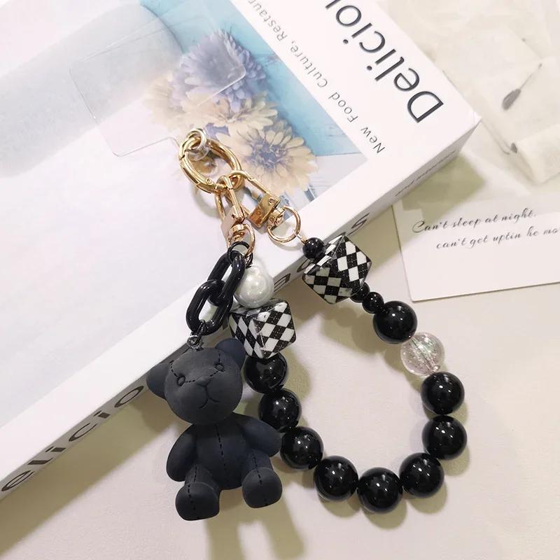 Lock Chain Line with Clip for Women's Crystal Round Bead Bracelet Pendant Mobile Phone Lanyard Wrist Rope Manual Bead Lanyard