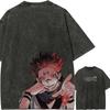 One Piece 2026 Men Cotton T-shirt Streetwear Washed Black Oversized Short Sleeve Casual Daily Wear Monkey D. Luffy Combat Mode