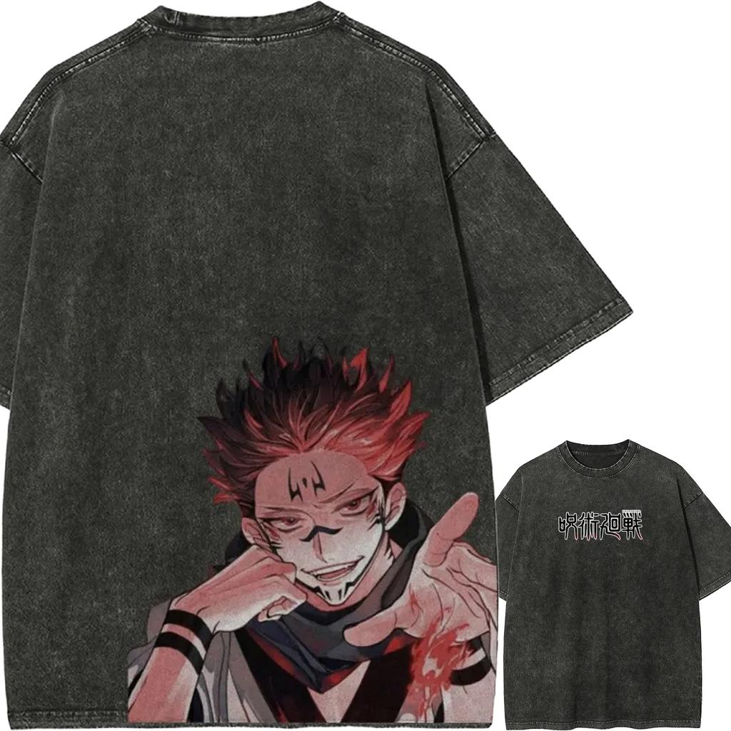 One Piece 2026 Men Cotton T-shirt Streetwear Washed Black Oversized Short Sleeve Casual Daily Wear Monkey D. Luffy Combat Mode