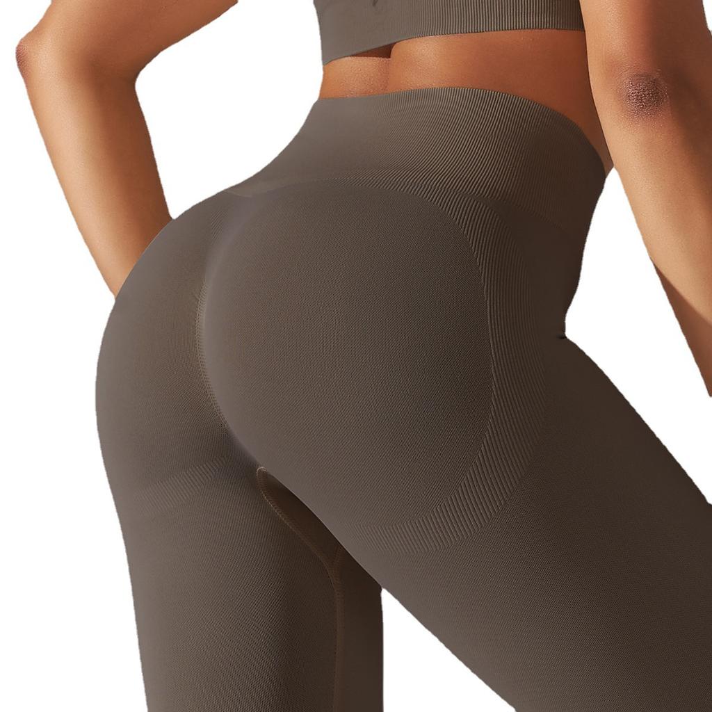 European and American Tight Seamless Knitted Hip Lift High Waist Belly Solid Color Yoga Pants Sports Running Fitness Nine-point Pants