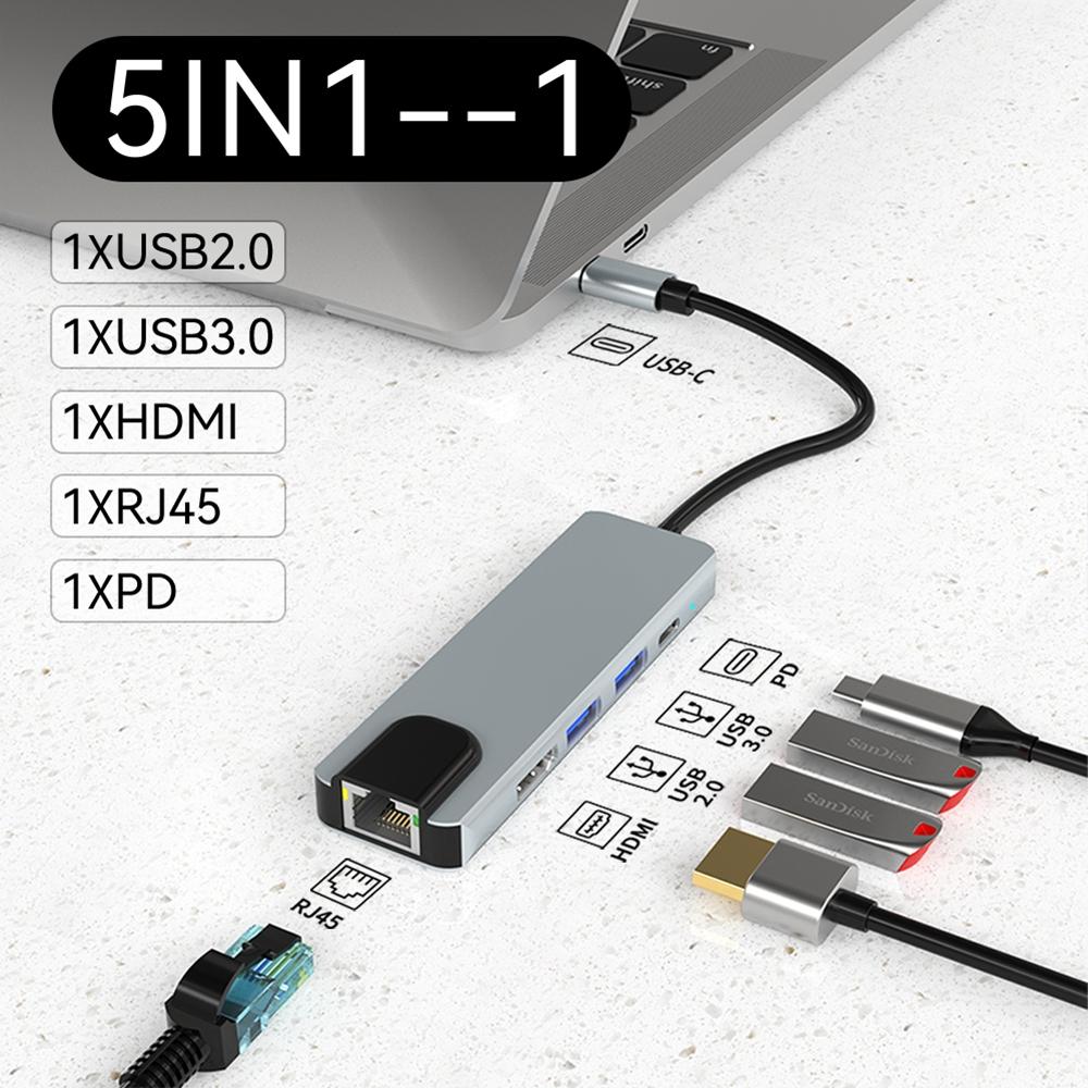 USB C Hub 7 In 1 Type C To HDMI With SD TF Cards Reader PD 100W Power 4K 60hz HDMI Docking Station 2-USB 2.0 for Laptop PC Macbook