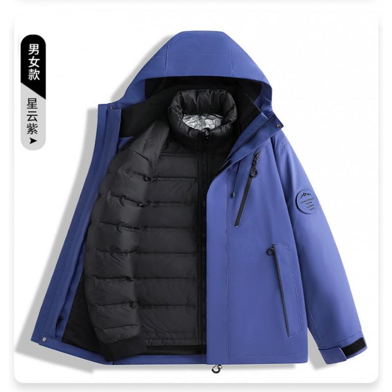 3-in-1 Detachable Waterproof Windproof Hiking Jacket With 90% Down Insulated Liner Men Women Outdoor Trekking Camping