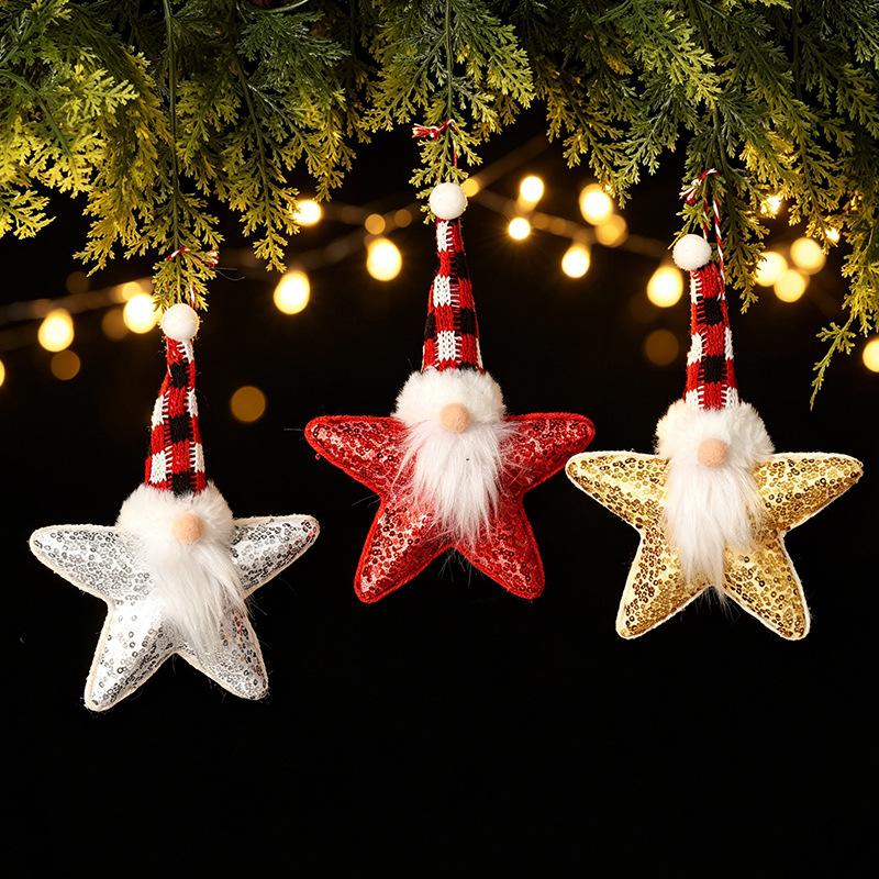 New Christmas decorative sequins pentagram Santa Claus pendant home Christmas tree decoration pendant