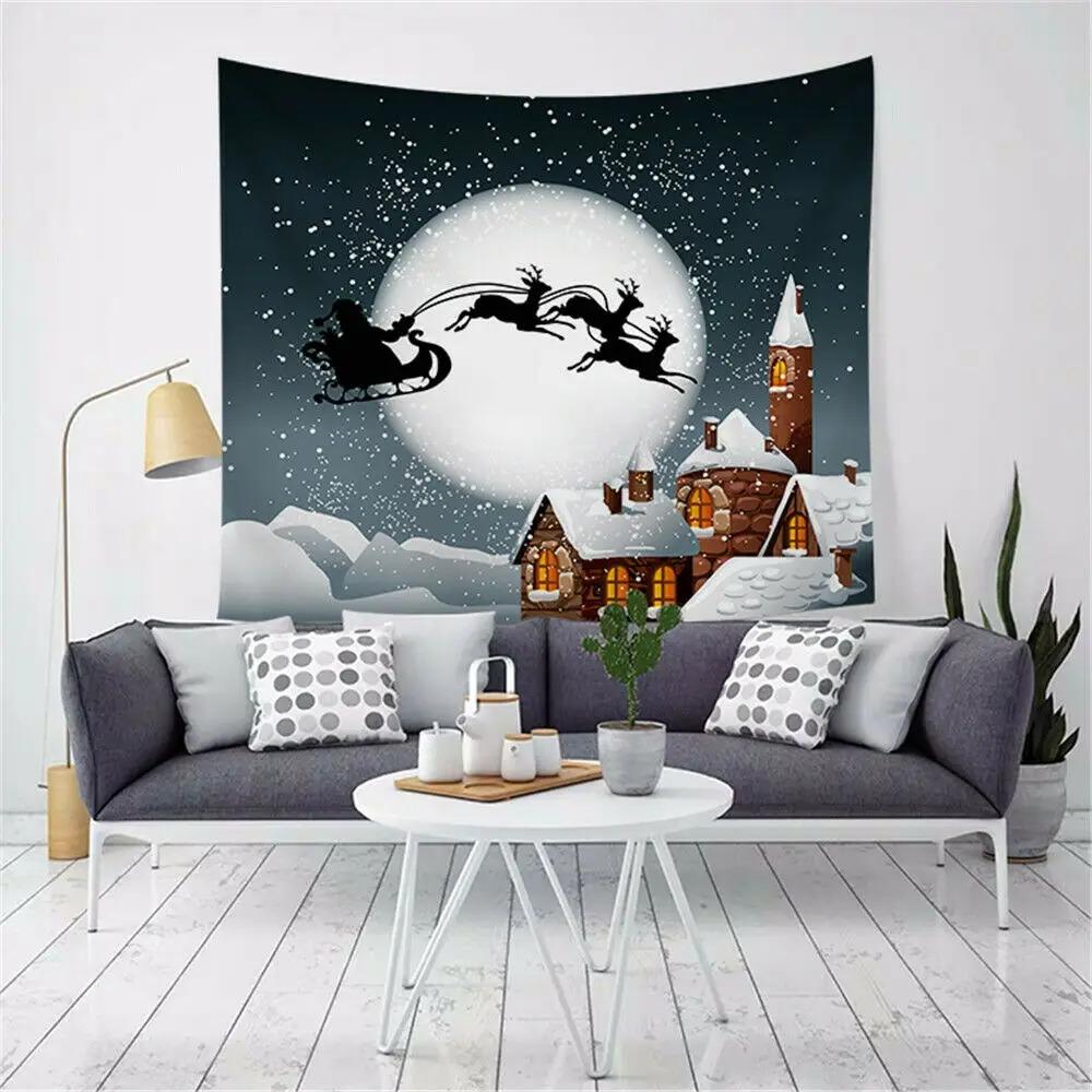 Cartoon Santa Claus Pattern Tapestry Home Bedroom Living Room Wall Decoration Christmas Theme Tapestry