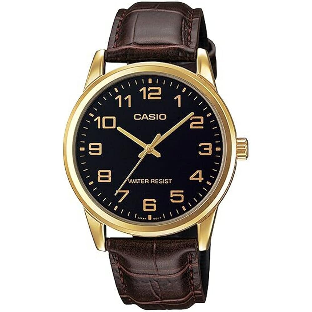 Casio Basic Analogue Men s Watch MTP-V001GL-1B Black Leather Band Water Resistant Classic Design