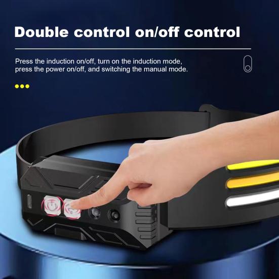 Outdoor LED Headlamp Rechargeable with Sensor Control Adjustable Headband High-brightness Manual Mode Headlamp