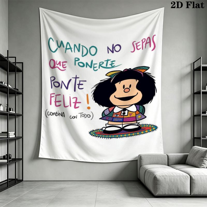 Mafalda Wall Tapestry Aesthetic Wall Hanging Printed Fabric Blanket Decorative Tapestries for Bedroom Living Room Home Decor