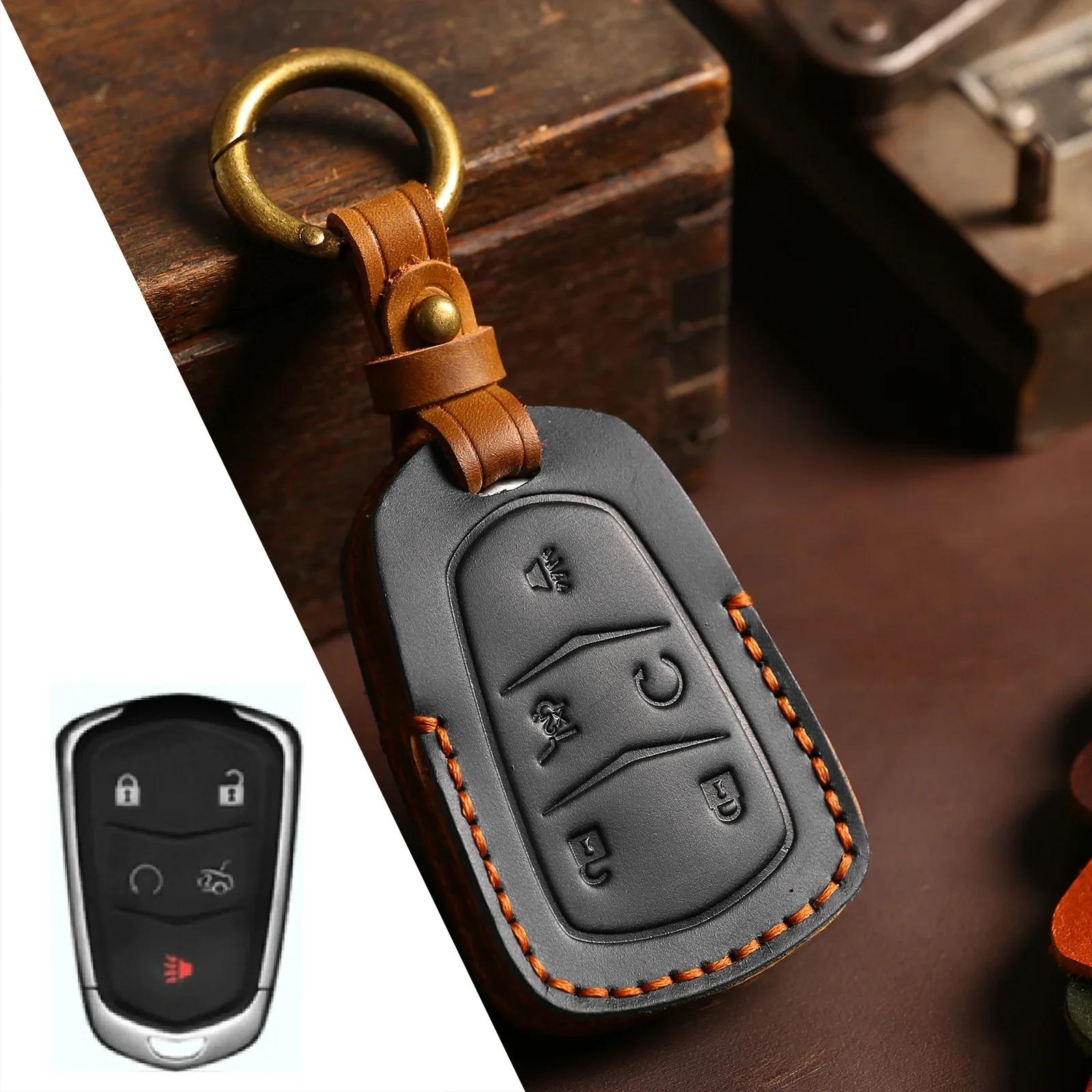 

Leather Holder Shell Cover For Cadillac ESV Escalade CTS XTS SRX ATS CT5 XT5 XT6 Smart Remote Car Key Case Keychain Accessories