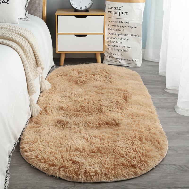 Living Room Tie-Dye Oval Silk-Wool Rug Plush Rug Bedroom Bedside Rug Cloakroom Decorative Floor Mat