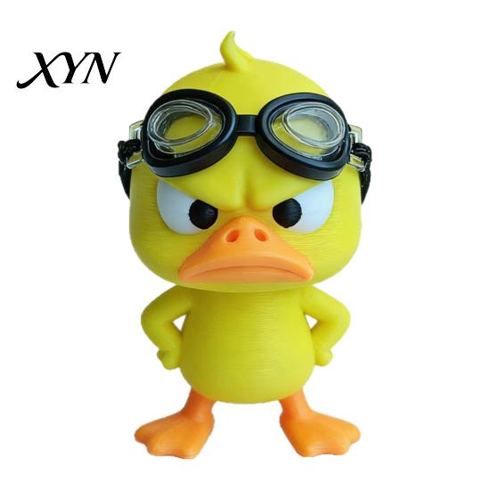 Angry Duck Figurine 3D Printed Yellow with Detachable Swimming Goggles, Funny Small Plastic Figurines Statue, Desktop Ornament for Car Dashboard