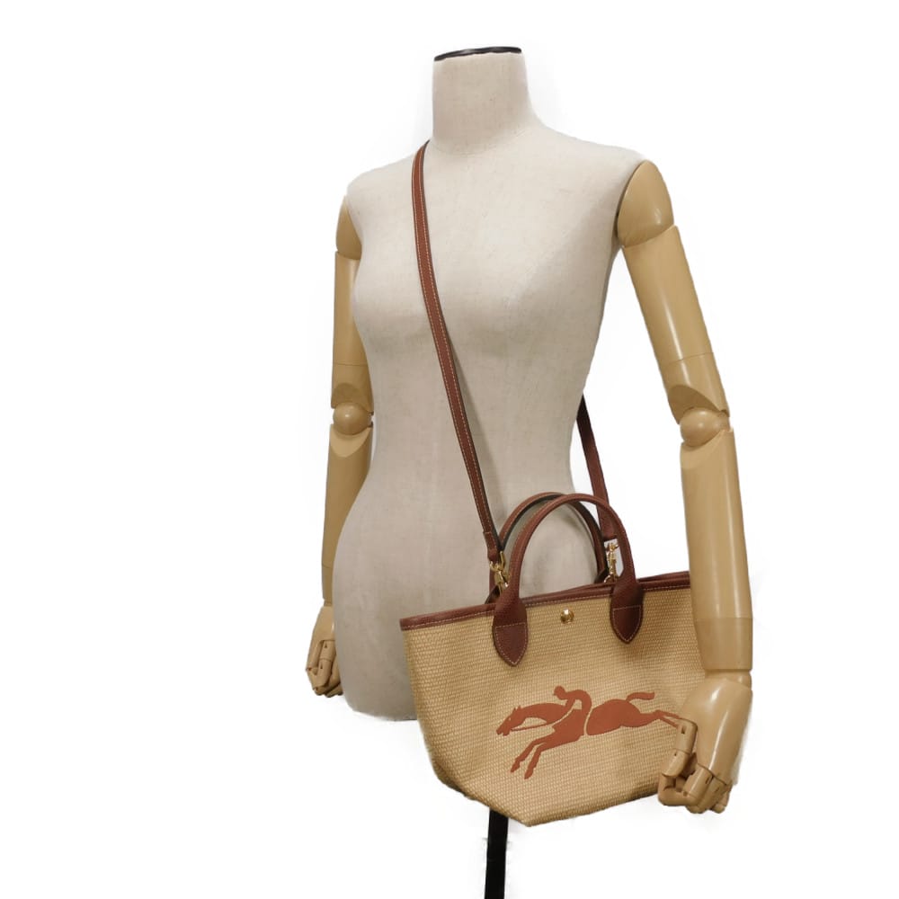 Used 12768 Le Pannier Pliage S 10144HZB035 7922 Canvas Basket Bag 2-Way Shoulder Bag with Hose, Brown, Women's from