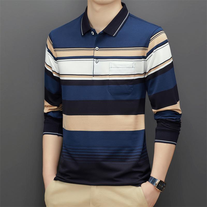 

Мужская весенне-осенняя футболка с длинными рукавами для среднего и пожилого возраста, хлопковая повседневная рубашка поло с воротником-поло, мужской топ для папы M