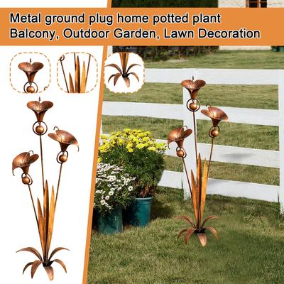 Sculpture de Plante Décorative Métallique sur Pied pour Maison Intérieur Extérieur Jardin Pelouse Ornement avec Design Floral 3D et Construction Robuste