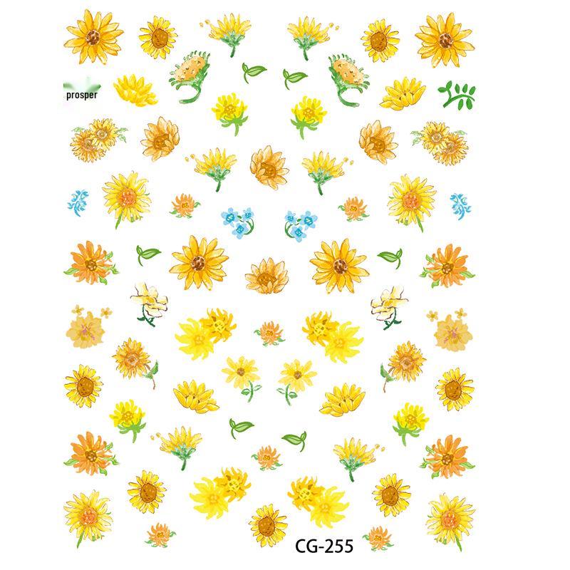 Cyan Sea Fresh Sunflower Embossed Nail Art Stickers - Colorful Flower Decals