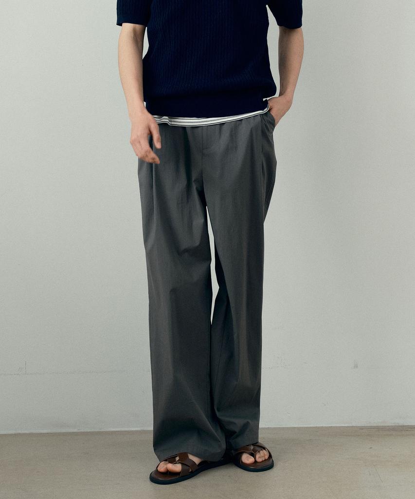 MINDBRIDGE [Couture] Wide Single-Pleat Nylon Blend String Elastic Pants - 2 Colors