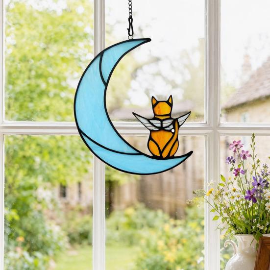 Cat Gift for Home Acrylic Hanging Pendant with Chain, Animal Ornament Window Decorative Wall Decor, Cute Lover Room Decoration Decor