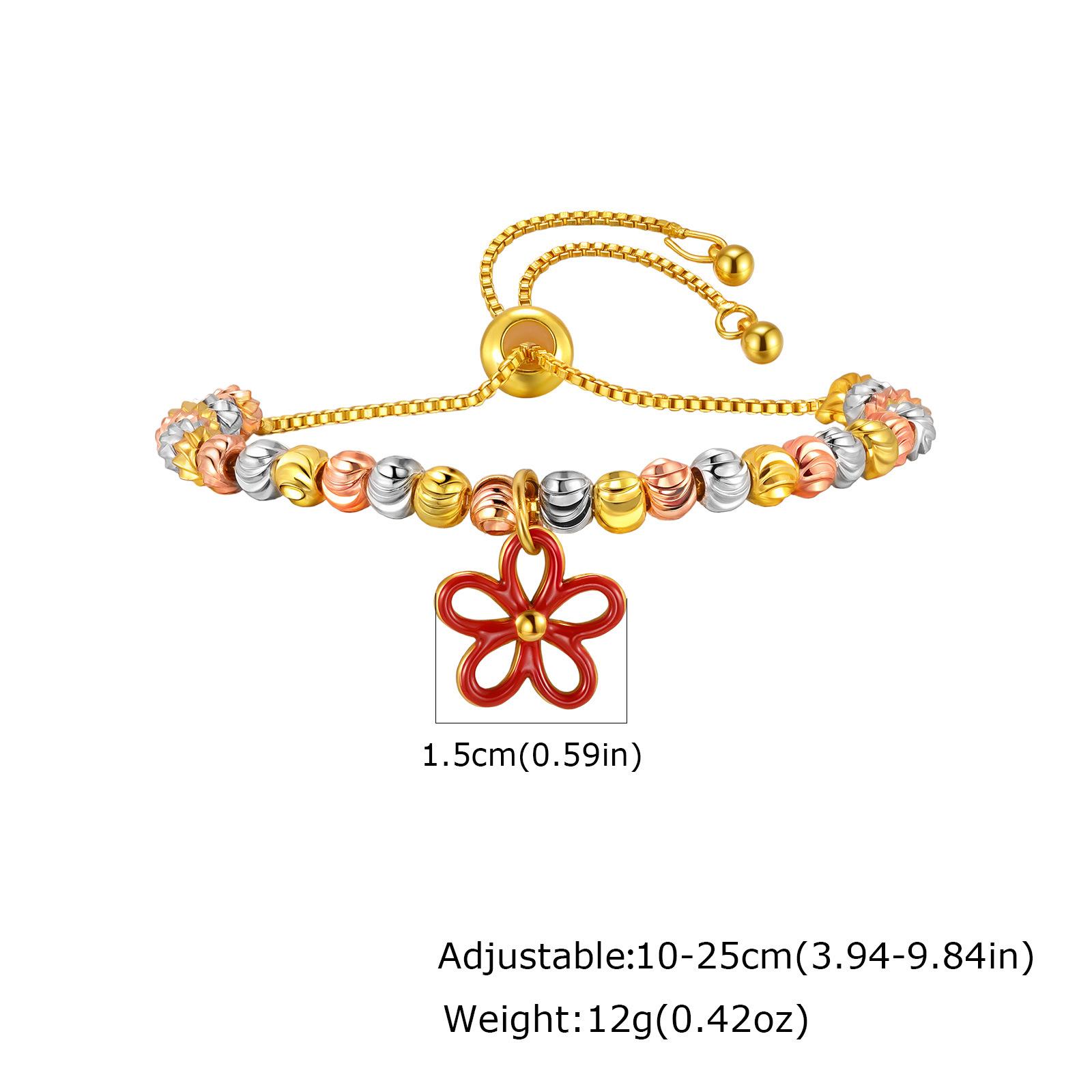 

Copper Box Chain Three-Color Batch Flower Beaded Stainless Steel Bow Flower Adjustable Bracelet Women S