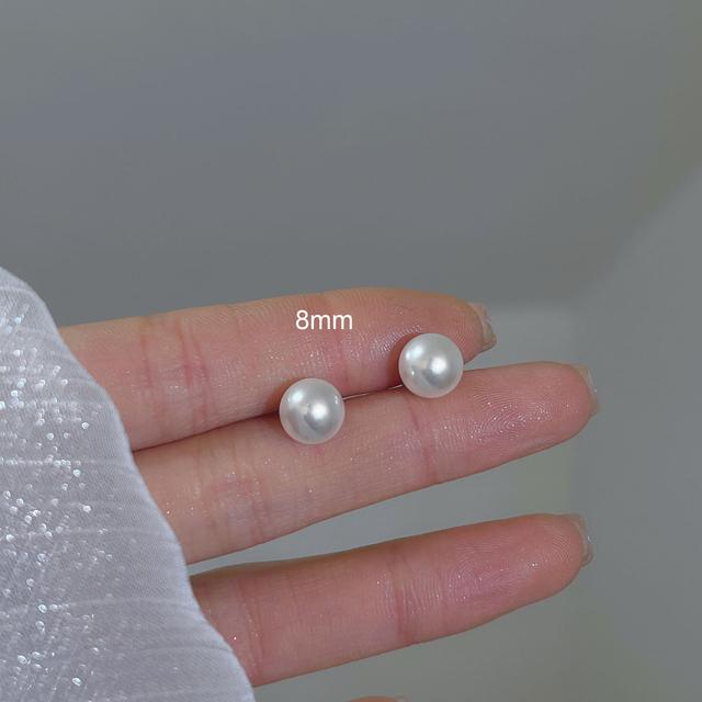 S925 Silver Needle Simple Exquisite White Pearl Stud Earrings For Women Girls Minimalist Ear Jewelry Gifts Size 3/6/8/10mm