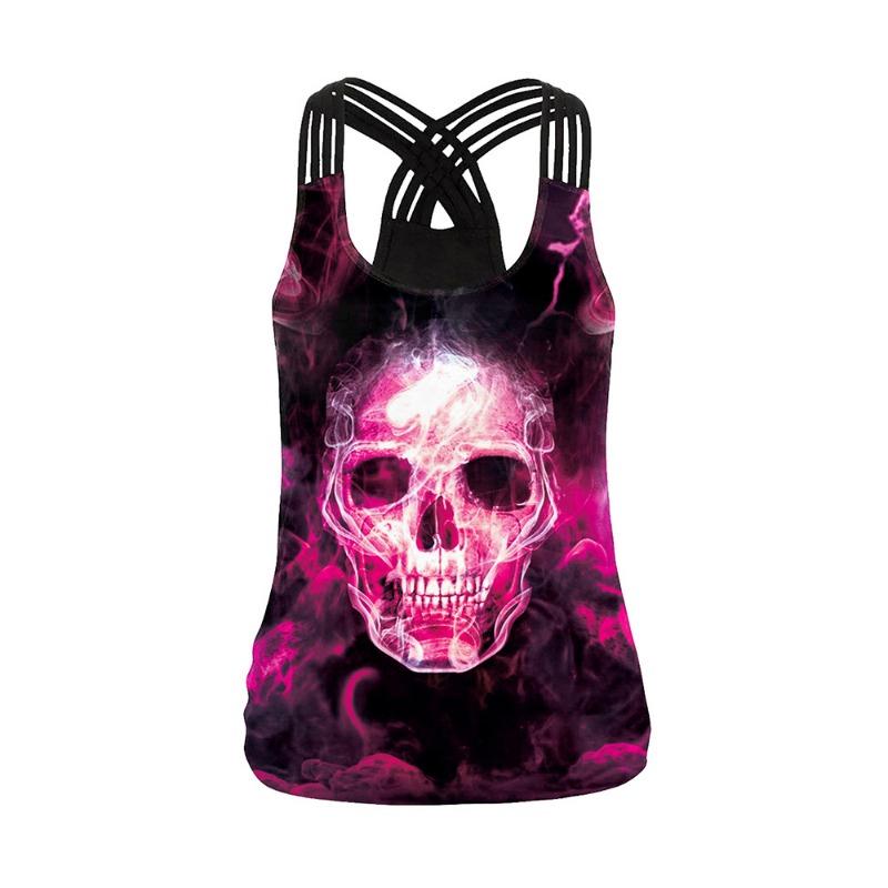 Halloween Skeleton Printed Ladies Strap Cross Tank Skinny Elastic Yoga Top