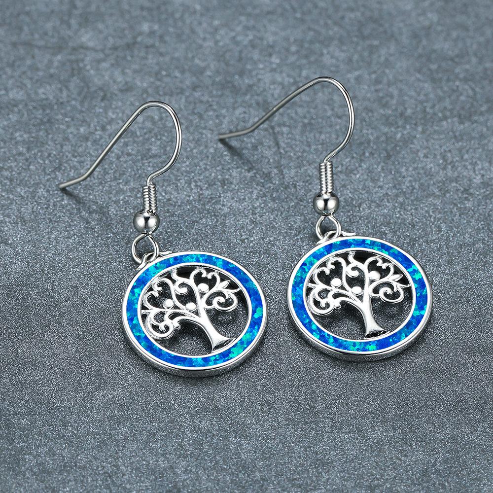 Retro Art Life Tree Blue and White Earrings