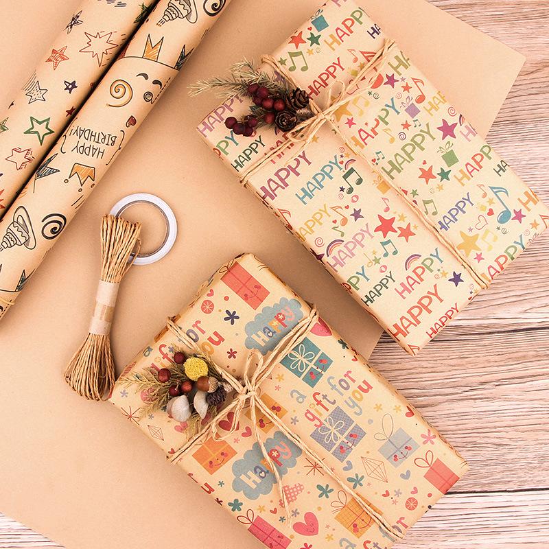 Happy Birthday Wrapping Paper Pattern Festival Gift Wrap Paper Flower Wedding Xmas Party Gift Packing Decor DIY Crafts Papers