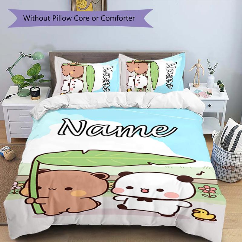 3pcs Yier BuBu Bear3 Cover Set - Personalized Name, HD Printed Bedding with 1 Cover and 2 Pillowcases - Perfect for Home Decor, Easy Care