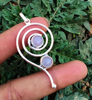 Rose Quartz Gemstone 925 Sterling Silver Plated Spin Illusion Handmade Pendant