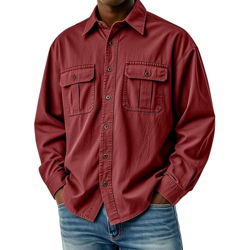 Cargo Shirts Men's Breathable Long Sleeve Multi-Pockets Work Shirts Vintage Hiking Fishing Shirt Outdoor Blouse