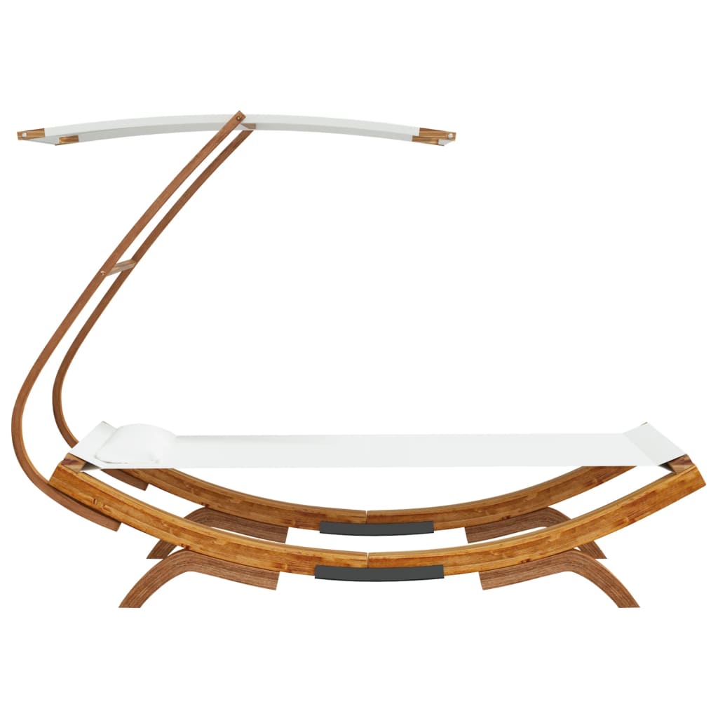 Sun Lounger with Canopy 100 x 190 x 134 cm Solid Bentwood Cream