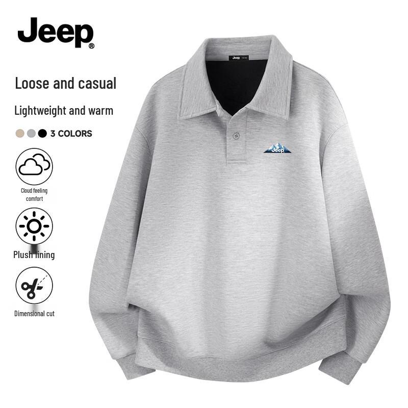 

JEEP Men s Autumn/Winter Polo Collar Fleece Sweatshirt 3XL