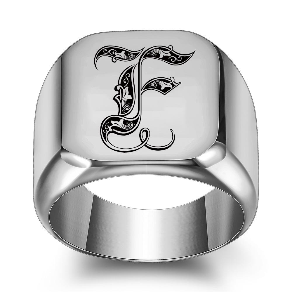 Siegelring mit Retro-Initialen für Männer, 14 mm, sperrig, schwerer Stempel, Herrenband, Edelstahlbuchstaben, individueller Charm-Schmuck, Geschenk für ihn