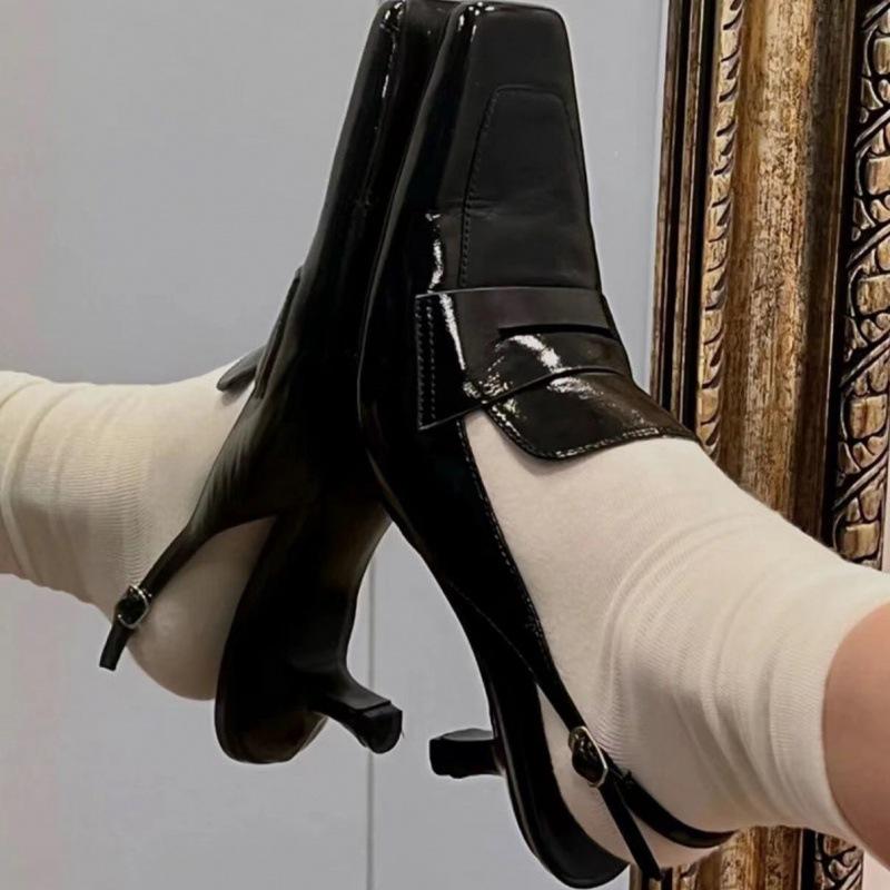 Women's Spring and Summer Black Single Shoes Fine Heel Pointed High Heels Breathable Sandals