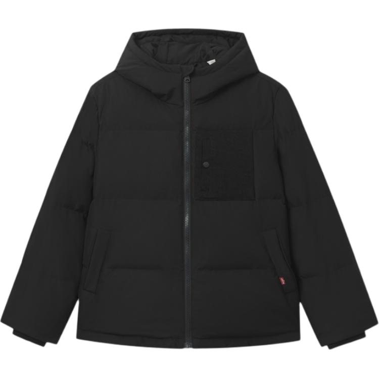 Levis Hooded Solid Color Comfortable Loose Pocket Down Jacket Men Jackets Black 002H9-0005
