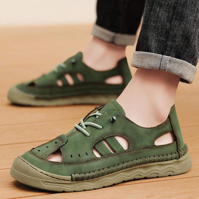 Summer Men's Leather Sandals Outdoor Hollow Beach Sandals Casual Shoes