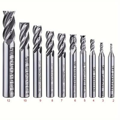 4-Zahn-Spiralfräser-Set 2-12mm Schnellarbeitsstahl CNC-Drehbank-Fräserbits Gerader Schaft Präzisionsbohrer-Set für Maschinisten