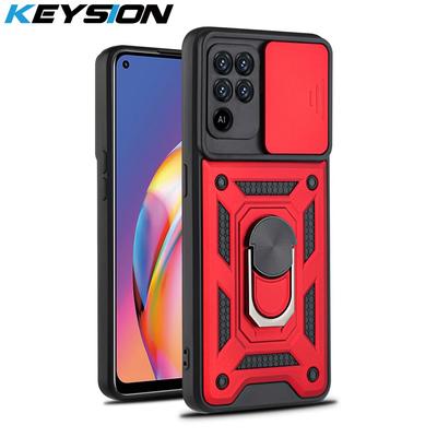KEYSION Stoßfeste Hülle für OPPO A94 A74 A54 5G A73 A93 Ringständer Push Pull Kameraschutz Telefonabdeckung für Reno 5 Lite 5K 5F